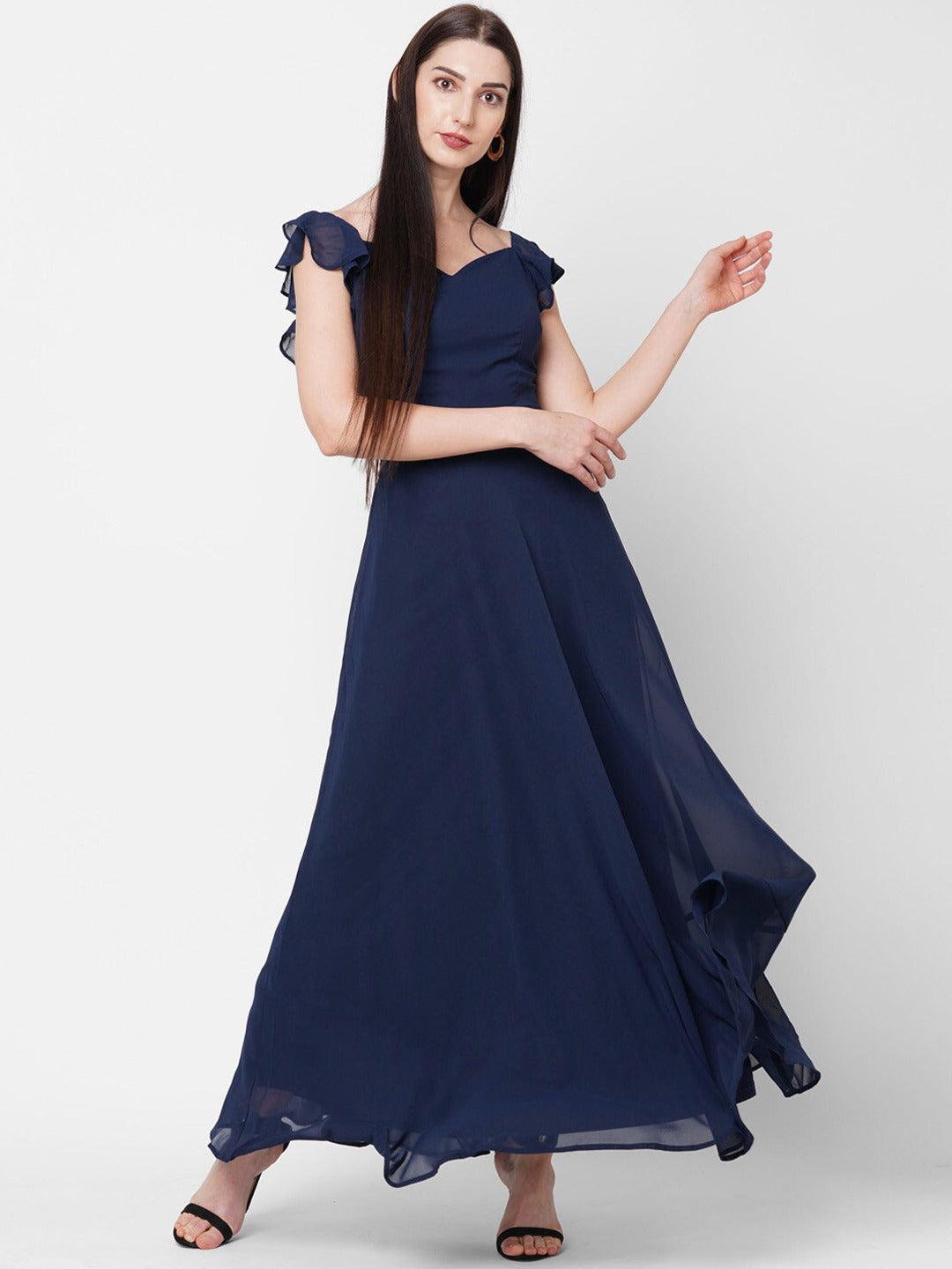 Women Navy Blue Georgette Maxi Dress