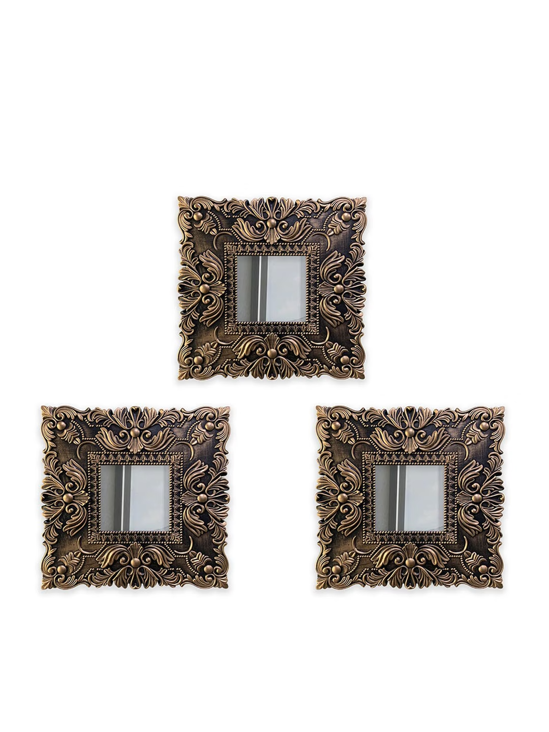 3 Pieces Brown Square Framed Decorative Mirror Wall Hangings