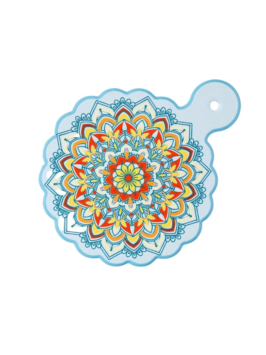 Blue & Yellow Printed Ceramic Glossy Mandala Platter With Handle