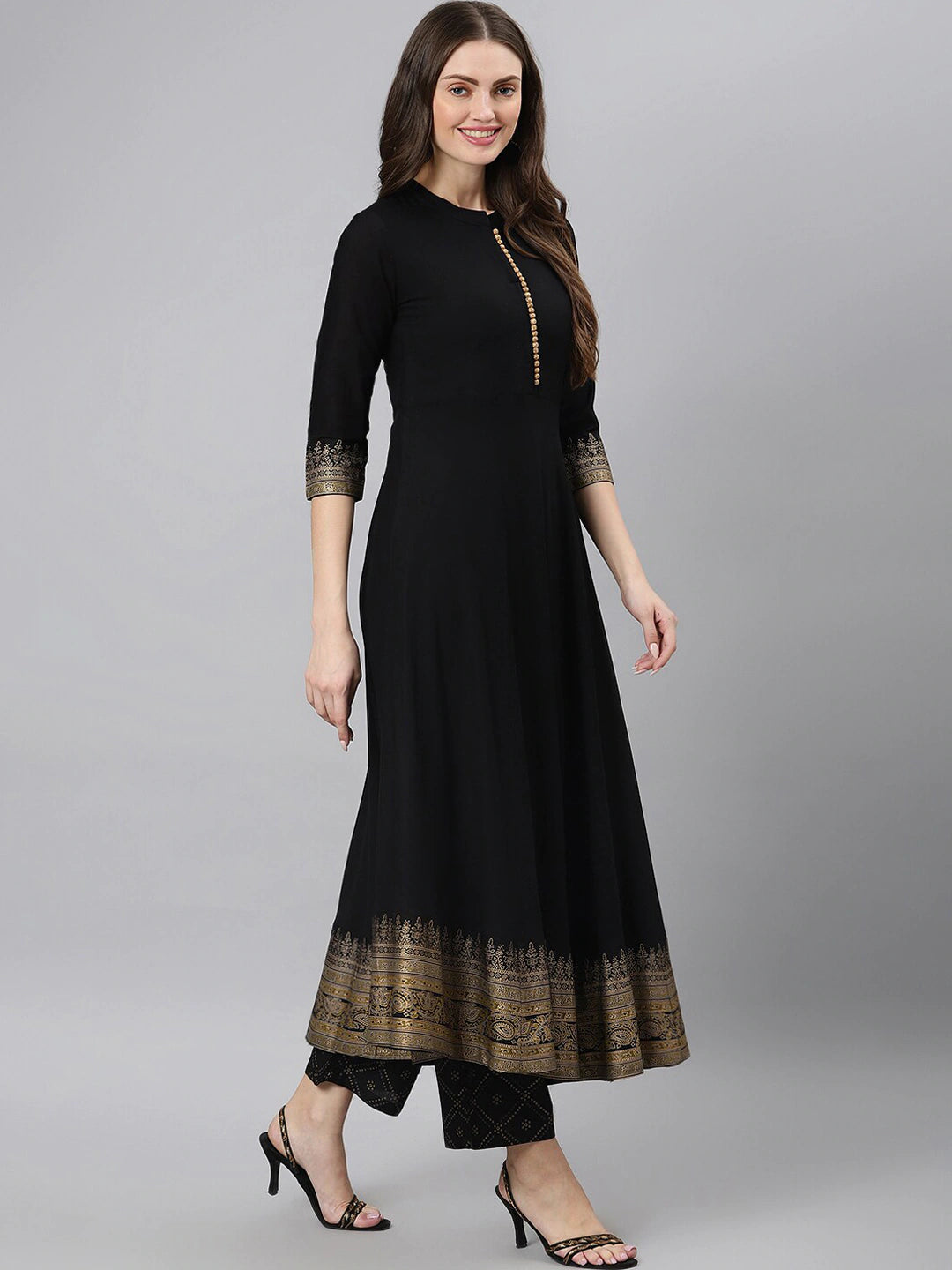 Women Black Ethnic Motifs Printed Kurta with Palazzos & With Dupatta