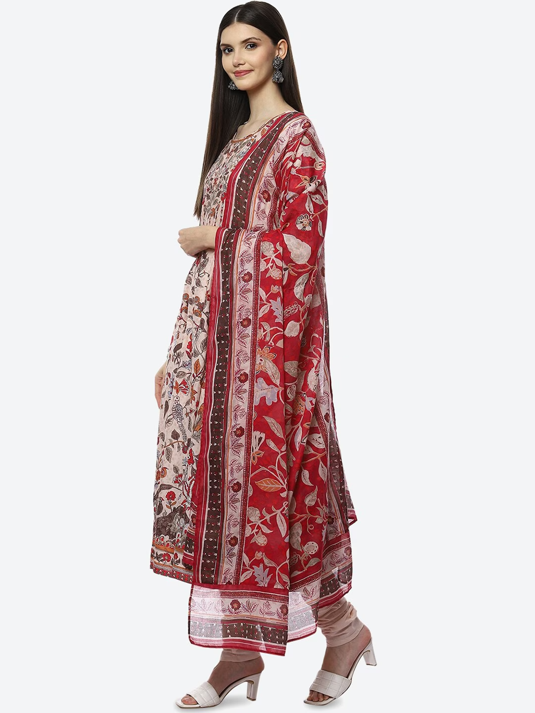 Women Beige Floral Printed Panelled Salwar Suit