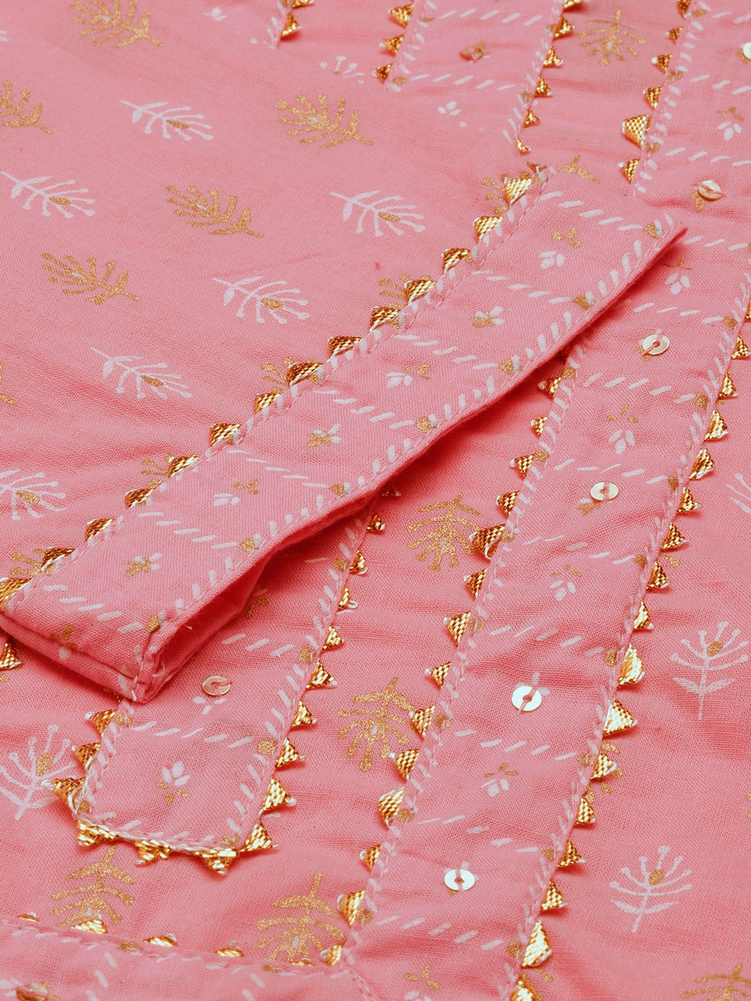 Women Pink Pure Cotton Printed Gotta Patti Kurta Set With Dupatta