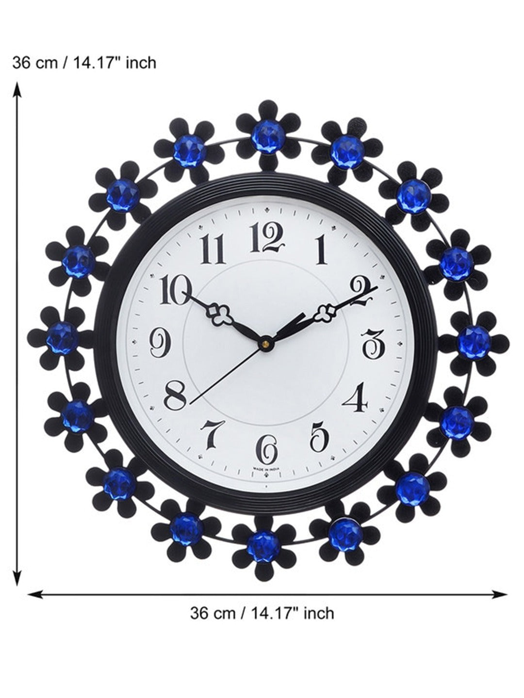 Blue & White Embellished Round Analogue Contemporary Wall Clock