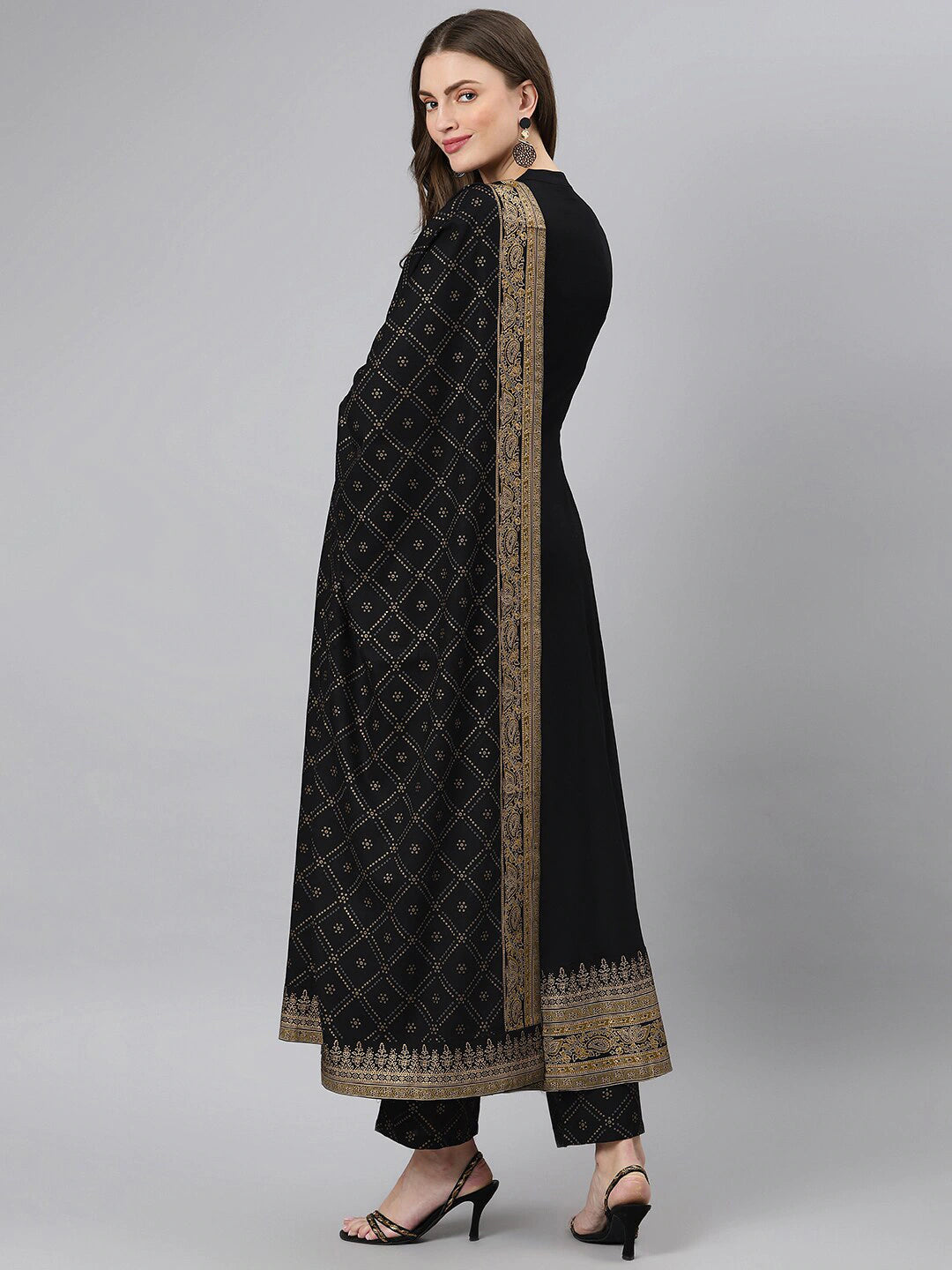 Women Black Ethnic Motifs Printed Kurta with Palazzos & With Dupatta