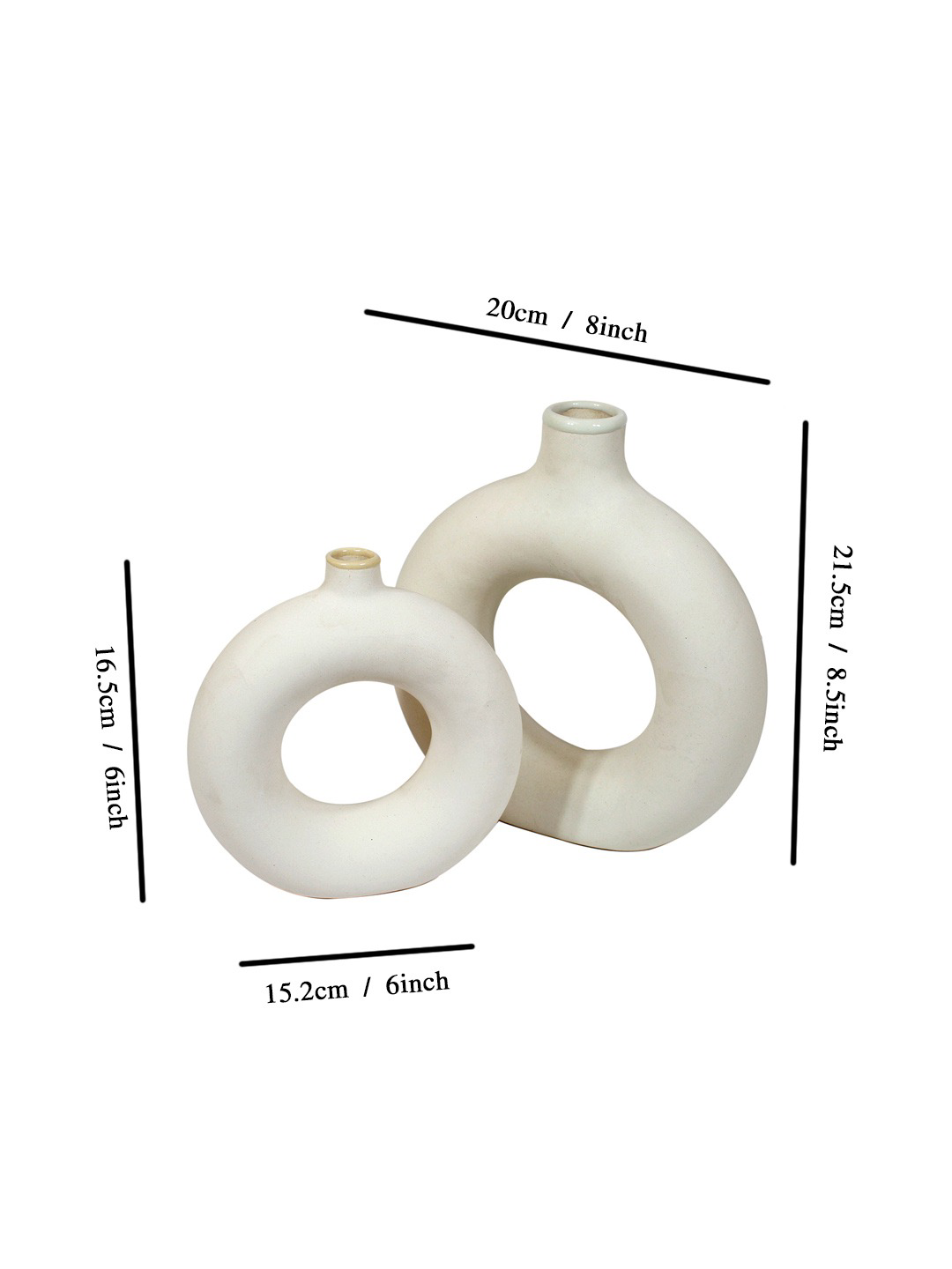 White 2 Pcs Donut-Shaped Ceramic Flower Vases