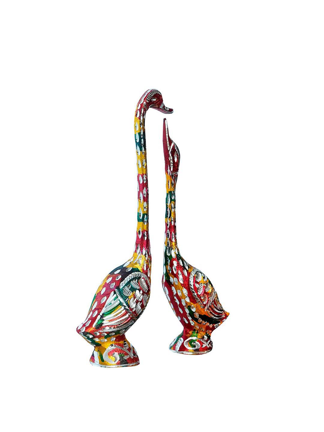 Set Of 2 Pink & Green Textured Kissing Swan Couple Handcrafted Figurine