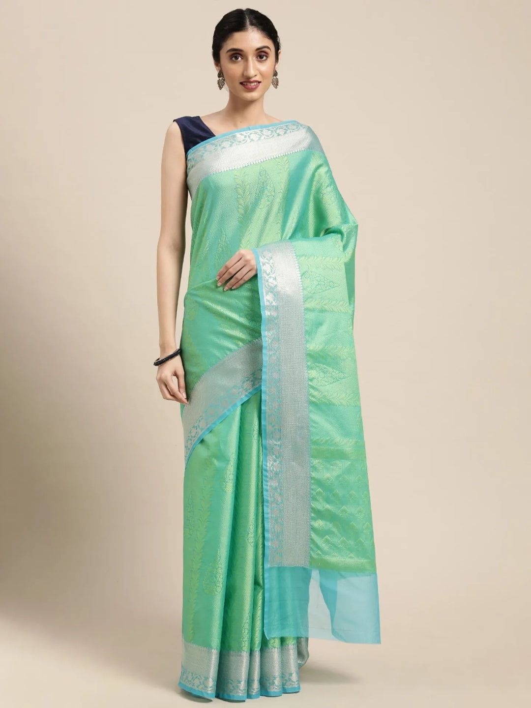 Green Resham Zari Pattu Border Art Saree with Unstitched Blouse