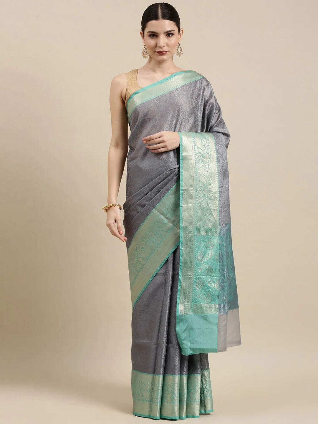 Green Resham Zari Pattu Border Art Saree with Unstitched Blouse