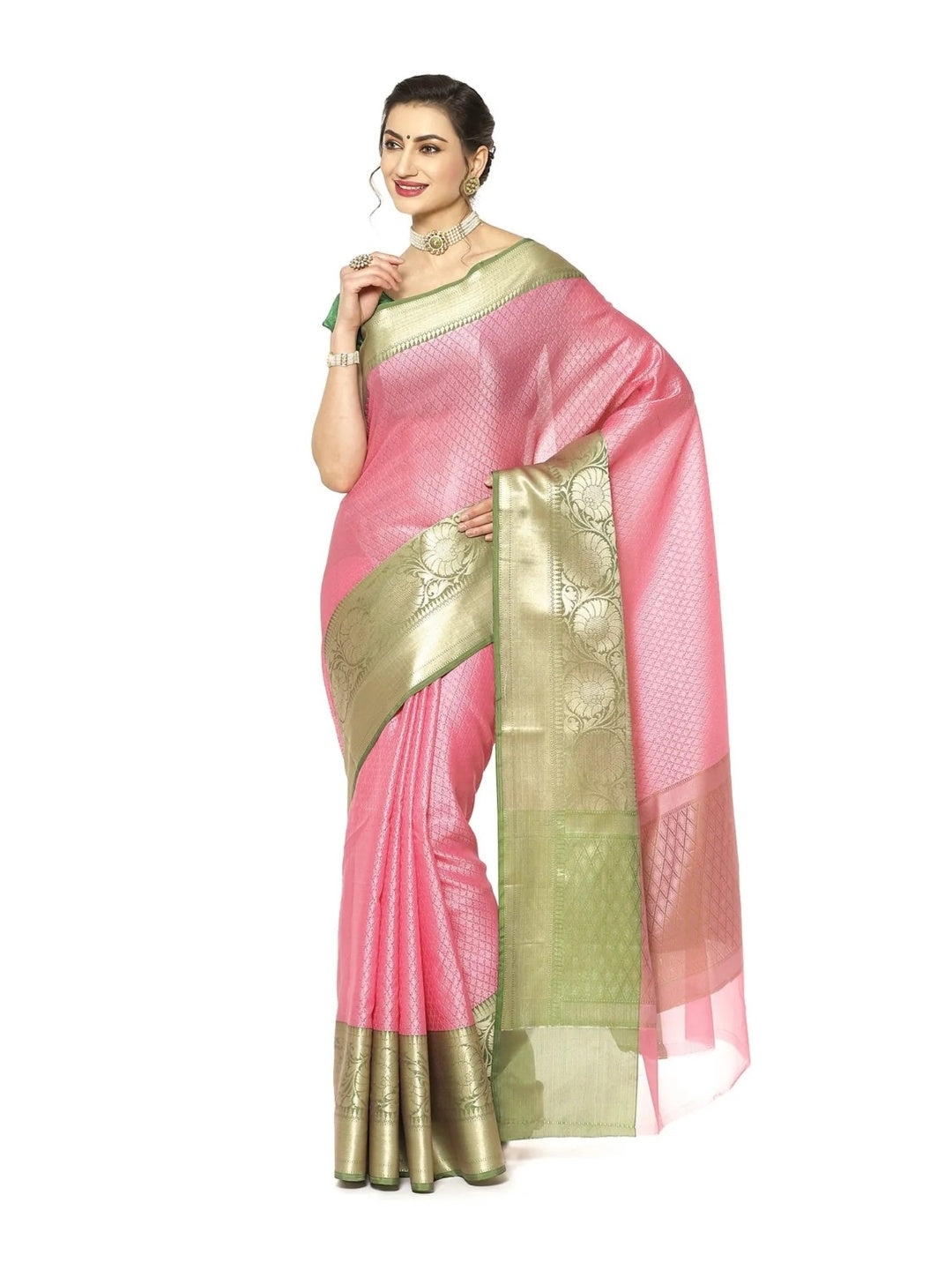 Green Resham Zari Pattu Border Art Saree with Unstitched Blouse