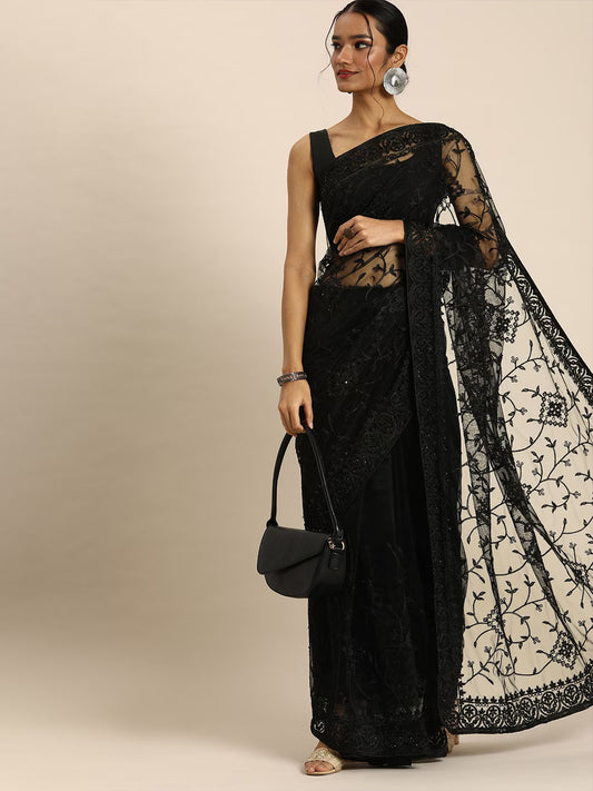 Floral Embroidered Net Saree