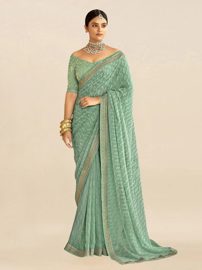 Embroidered Pure Georgette Bandhani Saree