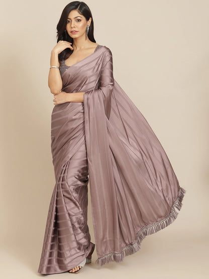 Gunmetal-Toned Striped Saree