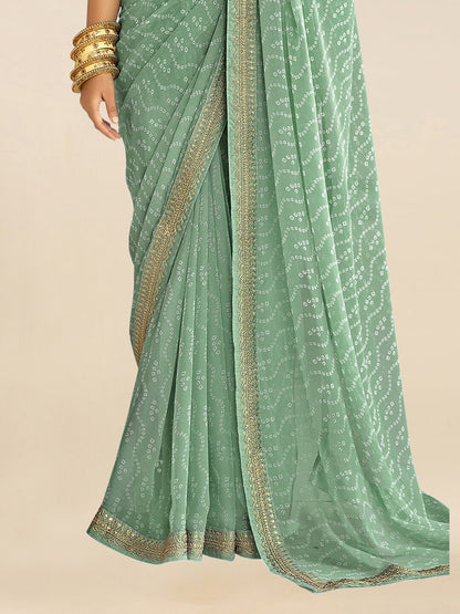 Embroidered Pure Georgette Bandhani Saree