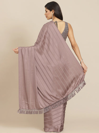 Gunmetal-Toned Striped Saree