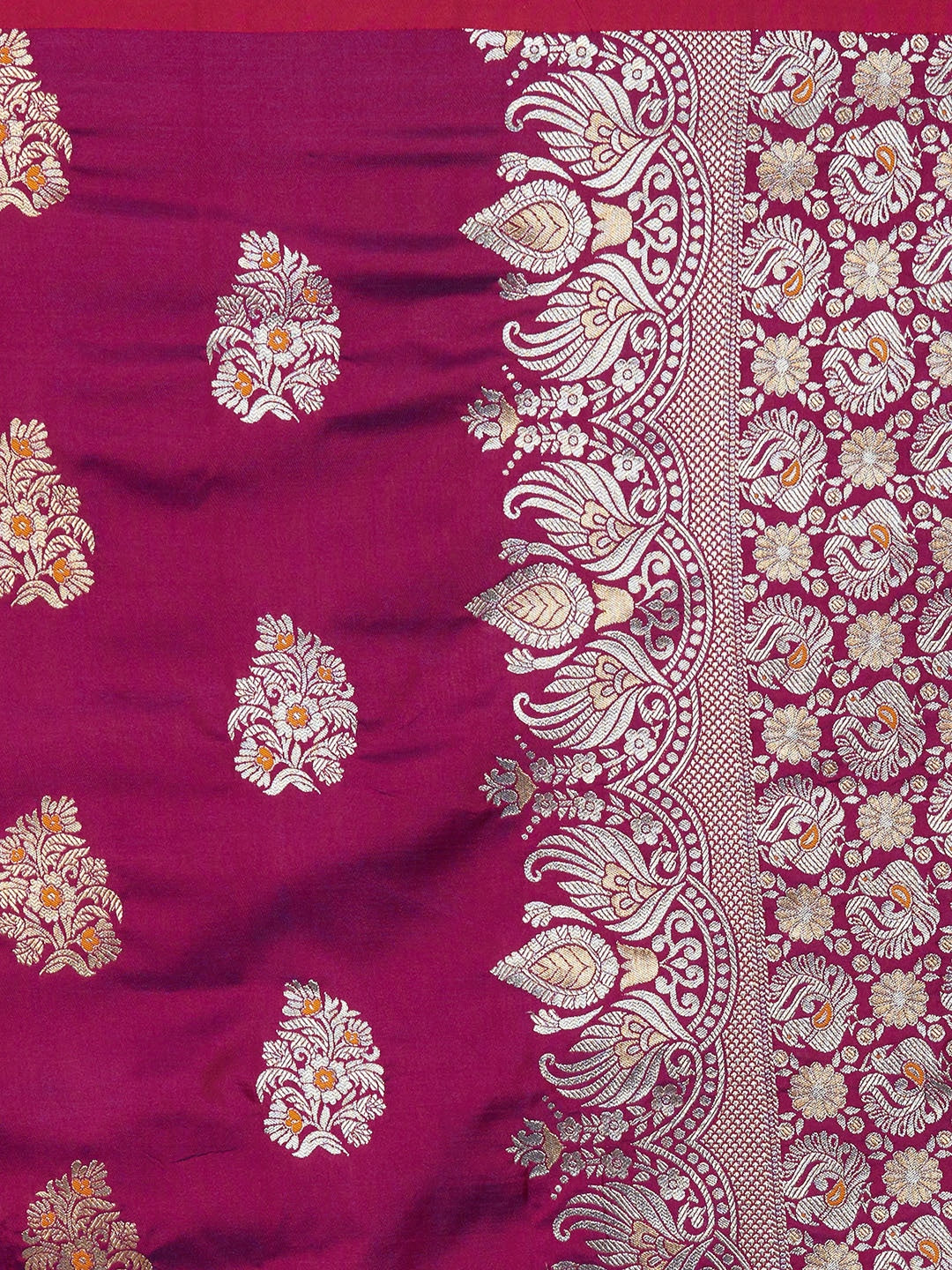 Magenta Silk Blend Woven Design Banarasi Saree