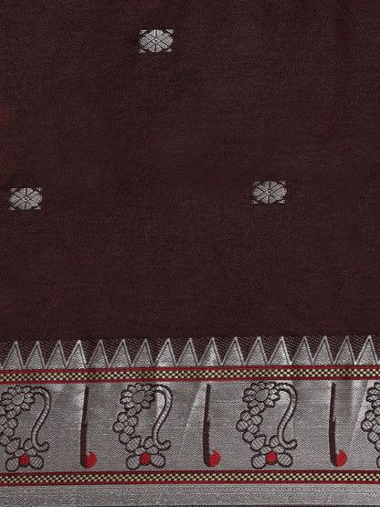 Brown Zari Silk Cotton Paithani Saree