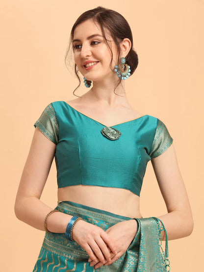 Green & Gold-Toned Silk Blend Fusion Leheriya Saree