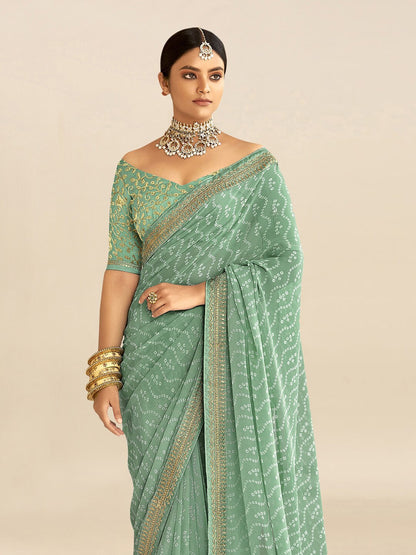 Embroidered Pure Georgette Bandhani Saree