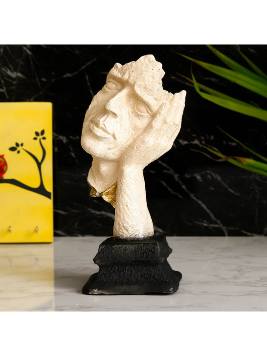 White Antique Finish Thinking Man Face Handcrafted Decorative Polyresin Showpiece