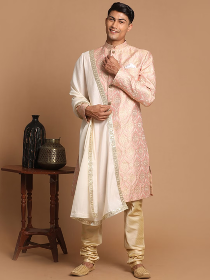 Men Printed Sherwani With Churidar & With Dupatta