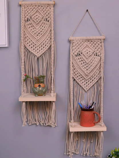 Macrame Wall Hanging Shelf Wood Shelf 2 Piece