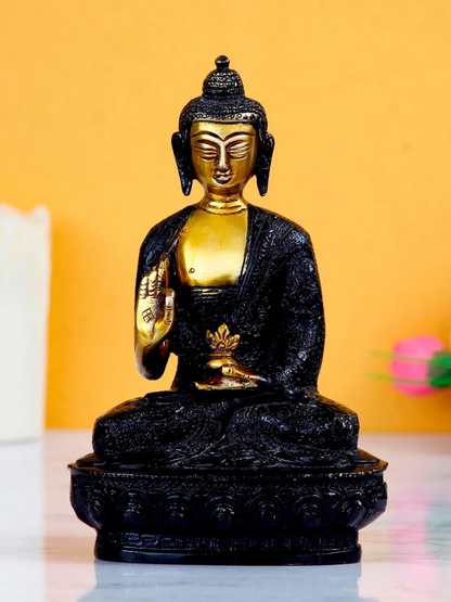 Golden and Black Meditating Blessing Buddha Brass Antique Artifact