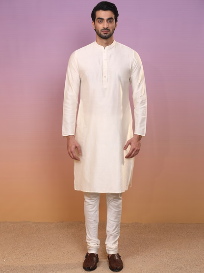 Ethnic Motifs Woven Design Mandarin Collar Sherwani Set