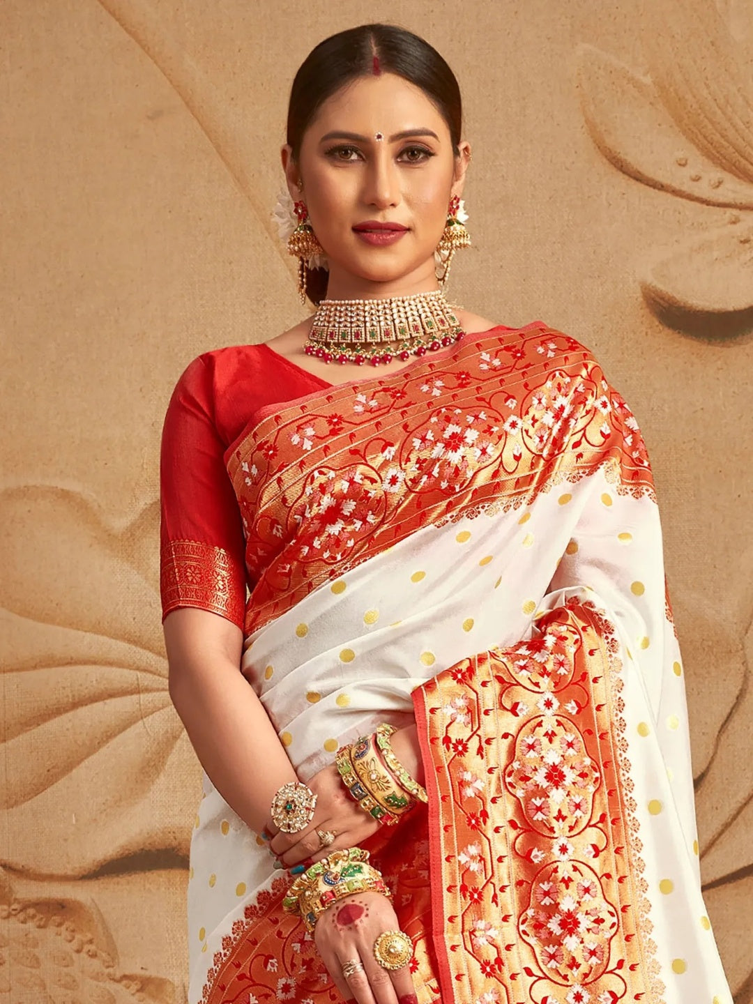 Womens Silk Blend White Woven Designer Saree with Unstitched Blouse