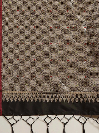 Women's Banarasi Black Woven Design Woven Saree with Unstitched Blouse