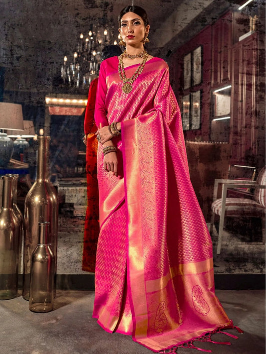 Traditional Weaving Kanjivaram Silk Designer saree with Unstitched Blouse