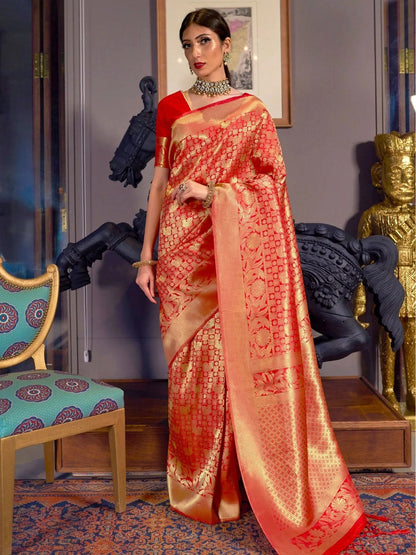 Traditional Weaving Kanjivaram Silk Designer saree with Unstitched Blouse