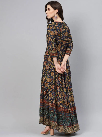 Women Navy Blue & Beige Printed Maxi Dress