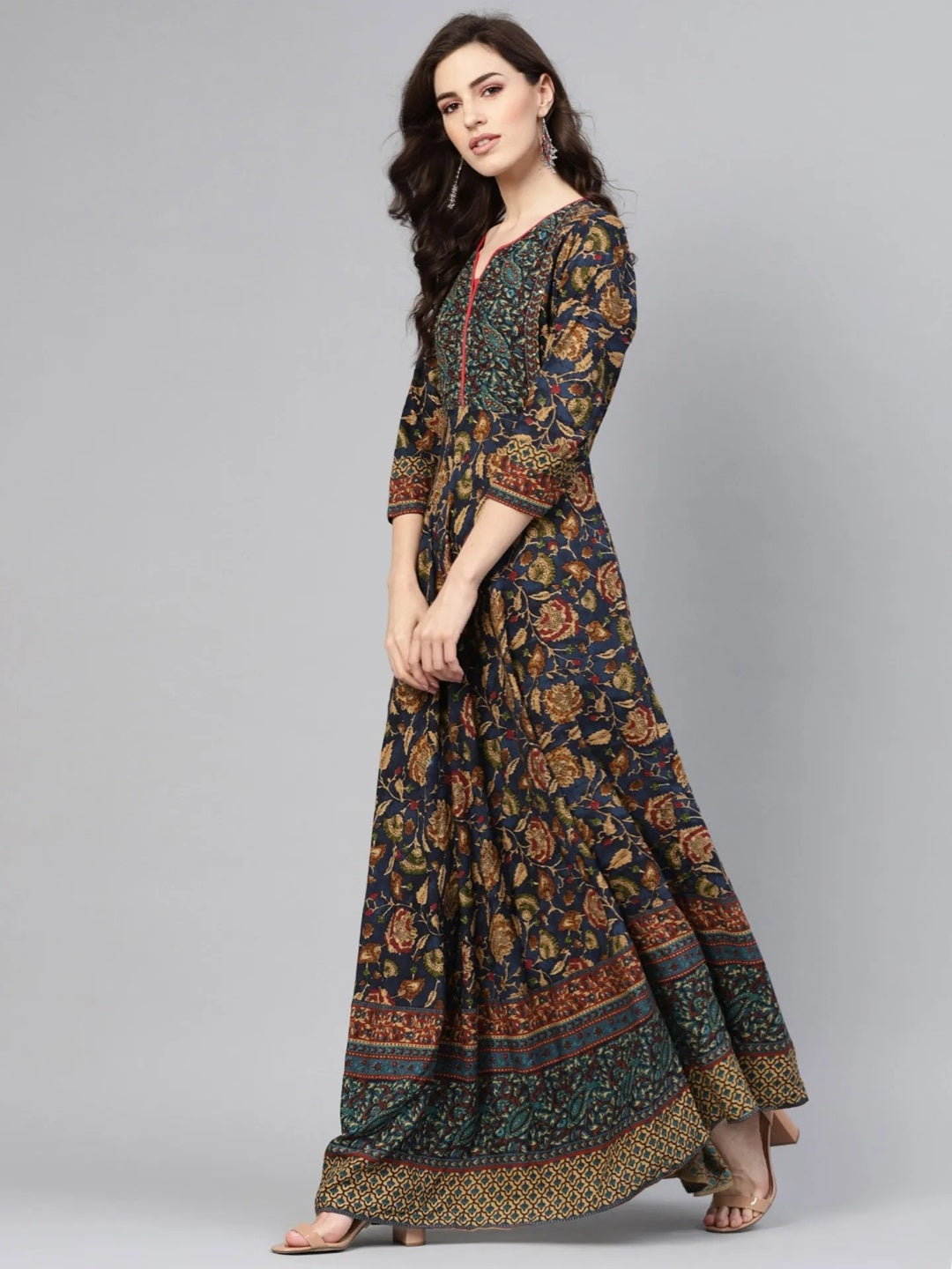 Women Navy Blue & Beige Printed Maxi Dress