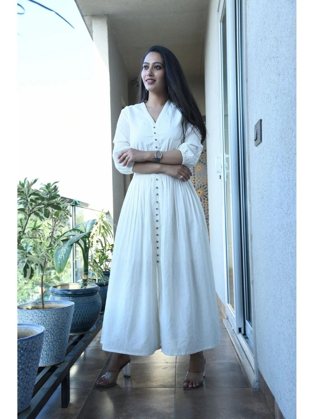 Off-white Cotton Kantha Comfy Dress