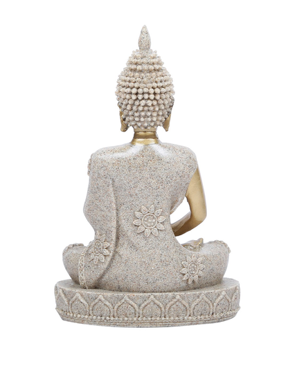 Grey & Gold-Toned Stone Dust Lord Buddha Showpiece