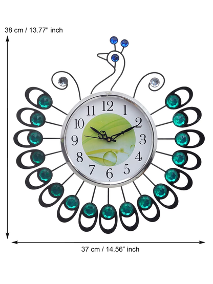 Green & White Embellished Analogue Contemporary Wall Clock