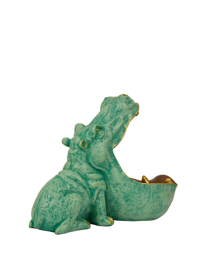 Green & Brown Decorative Hippo Showpiece Figurine