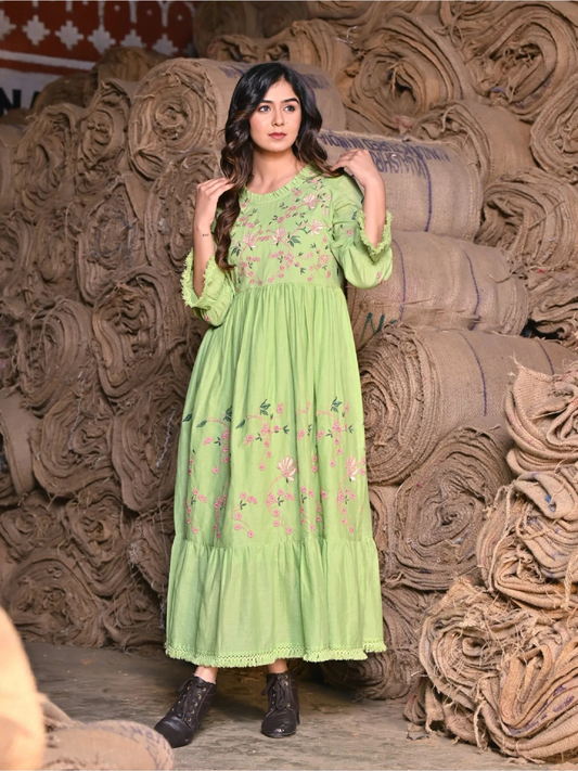 Amber Green Embroidered Maxi Dress