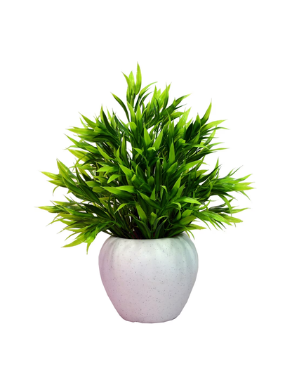 Green & White Artificial Bamboo Leaves In Apple Pot