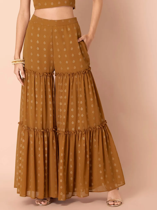 Ochre Foil Tiered Sharara Pants