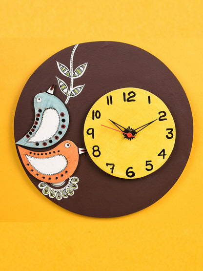 Brown Wooden Tribal Art Printed Round Analogue Wall Clock