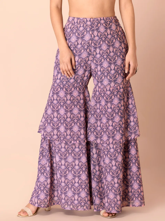 Lavender Boota Layered Sharara Pants