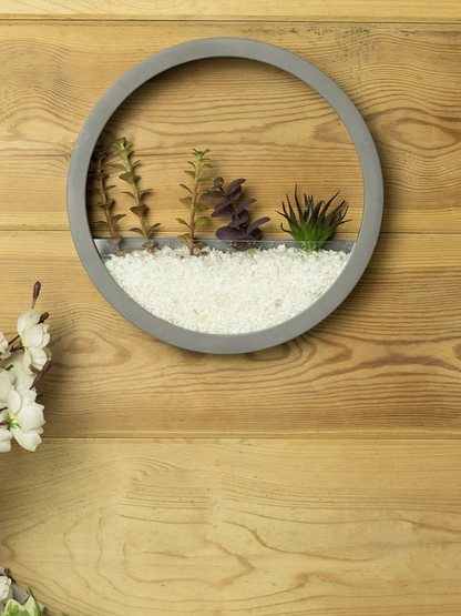 Grey Round Wall Hanging Glass Terrarium