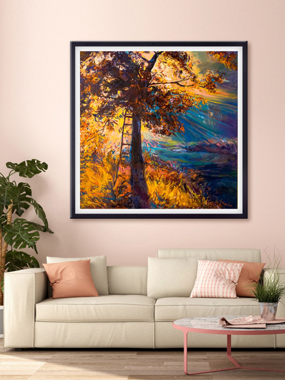 Blue & Yellow Leaves Tree Printed Canvas Wall Art