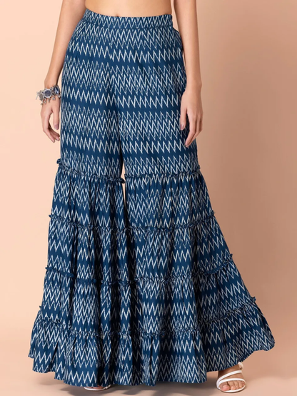 Indigo Chevron Tiered Sharara Pants