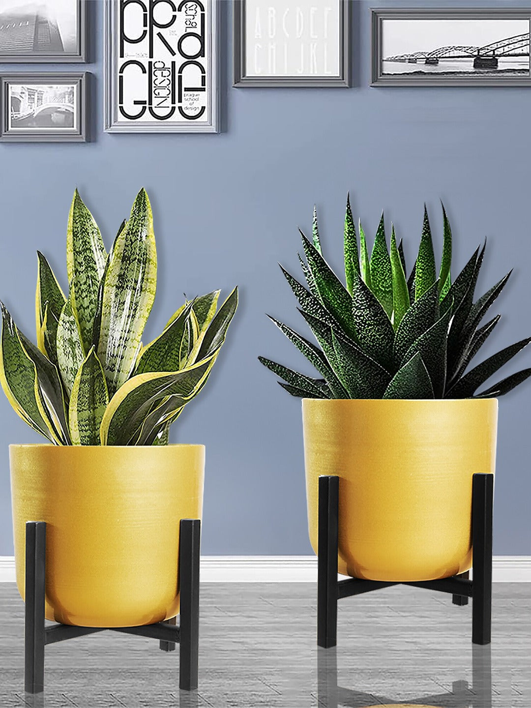 Set Of 2 Gold-Toned Solid Pot Planters