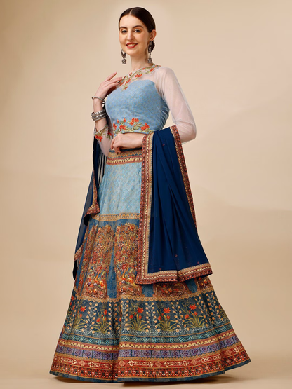 Embroidered Thread Work Ready to Wear Lehenga & Blouse With Dupatta