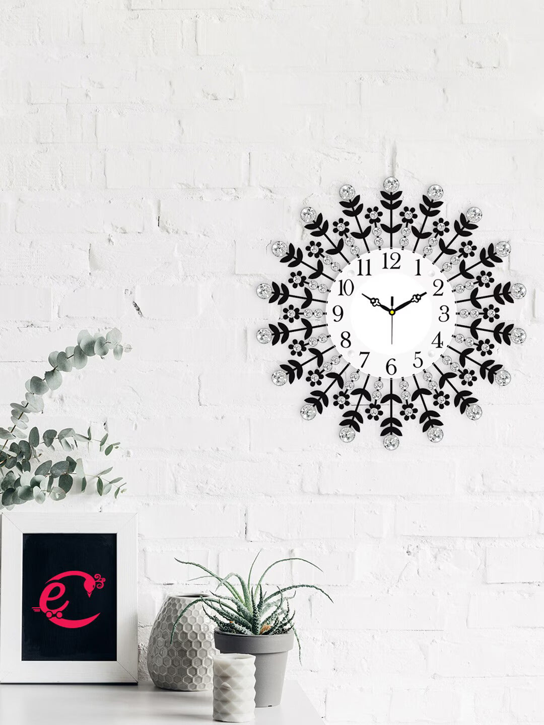 Black & White Embellished Contemporary Stone Series Wall Clock