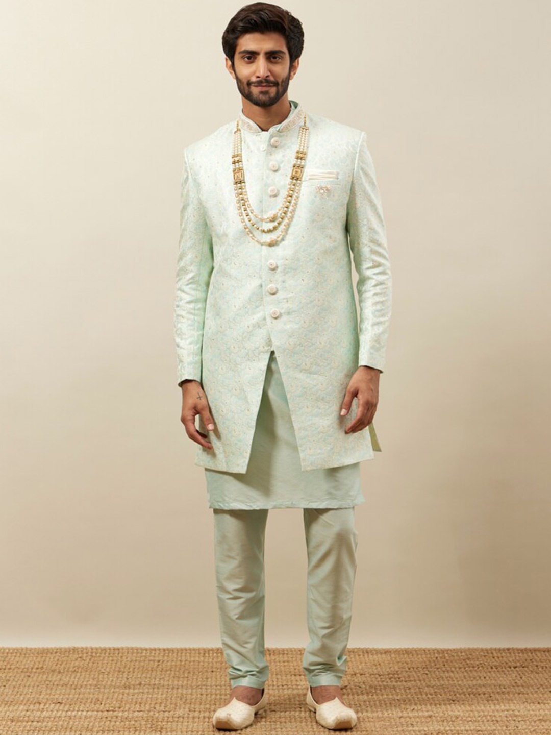 Brocade Woven-Designed Sherwani Set