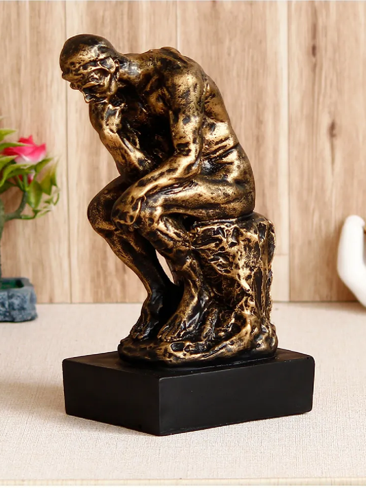 Antique Finish Thinking Man Sitting On Rock Handcrafted Polyresin Showpiece